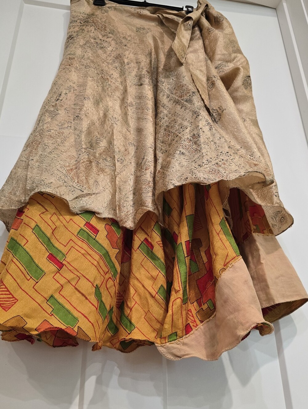 Kariza Silk Blend Sari Wrap Skirt 2 Layer Reversible Vintage Boho Festival  OS